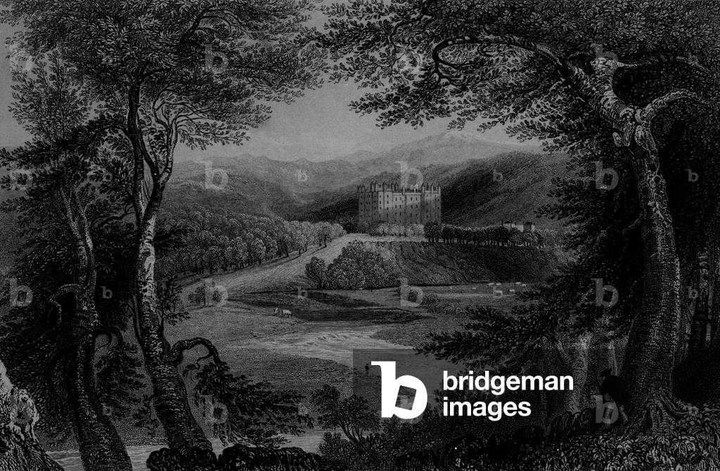 Vue du château de Drumlanrig par William Henry Bartlett, b/w