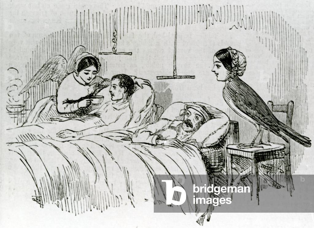 Florence Nightingale and one of her ministering angels in the Crimea (engraving)