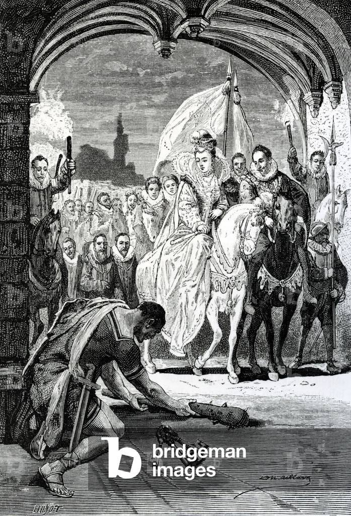 The entrance of Queen Elizabeth at Kenilworth Castle, 19th Century (engraving)