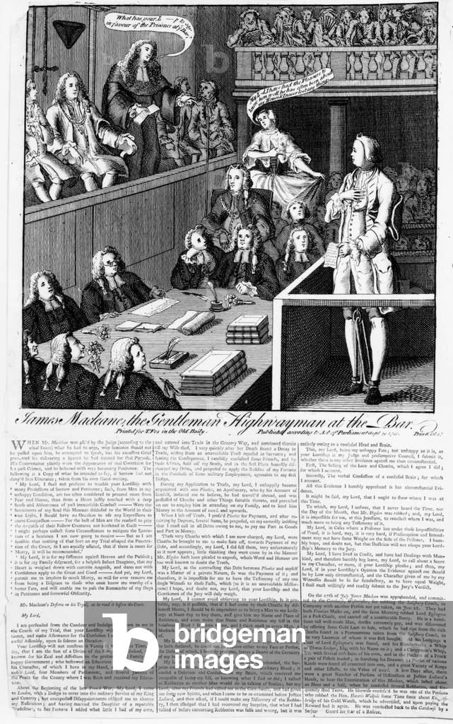 James Macleane the Gentleman Highwayman at the Bar, 1750 (engraving)
