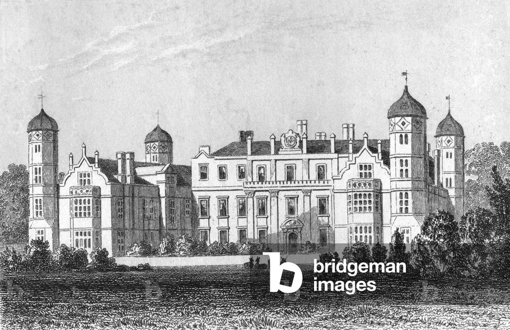 "Vista di Cobham Hall (incisione)" di English School, b/w