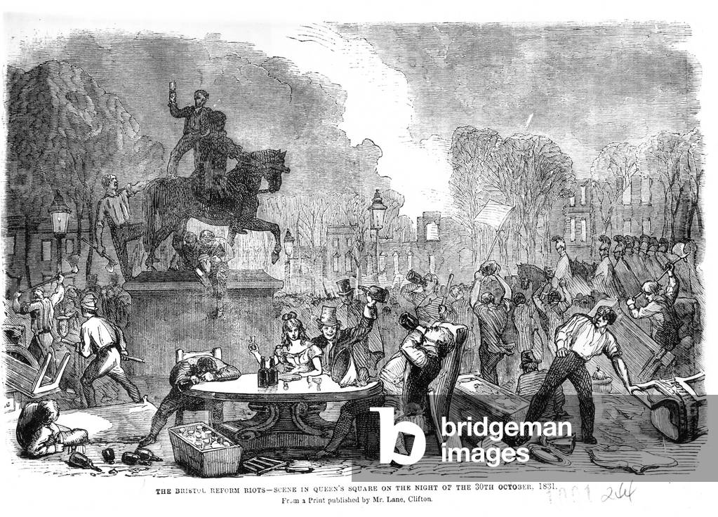 Les émeutes réformistes de Bristol, 19th Siècle par English School, b/w