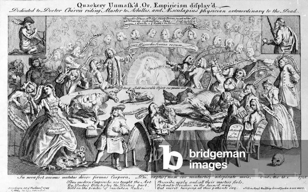 Quackery Unmasked, or Empiricism Displayed: Dedicated to Doctor Chiron, riding Master to Achilles, and Aesculapius, physician extraordinary to the Dead, 1748 (engraving)