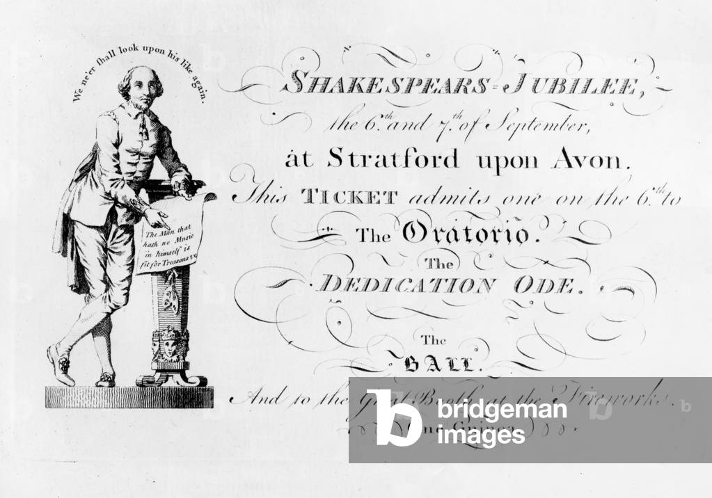 A ticket for the Shakespeare Jubilee celebrations, 1769 (engraving)