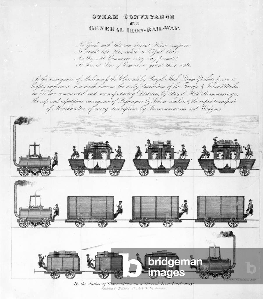 Steam Conveyance on a General Iron-Railway, 1825 (engraving)