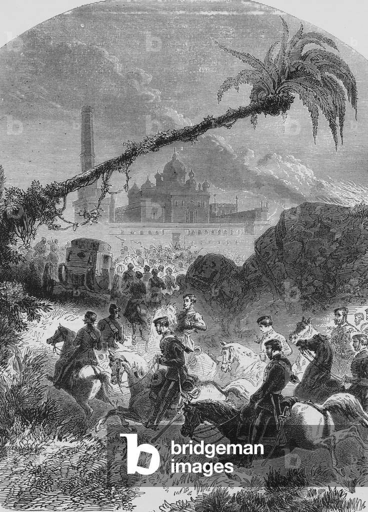 British troops approaching Agra, 1857 (engraving)