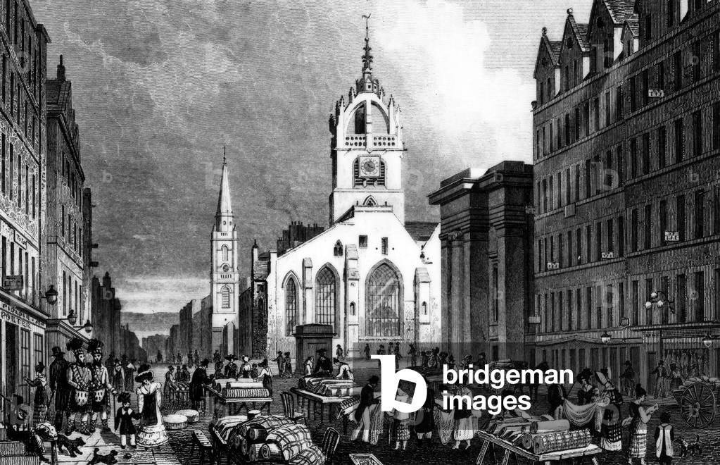 St. Gile's Church, County Hall and the Lawn Market, Edinburgh, engraved by William Tombleson, c.1830 (engraving)