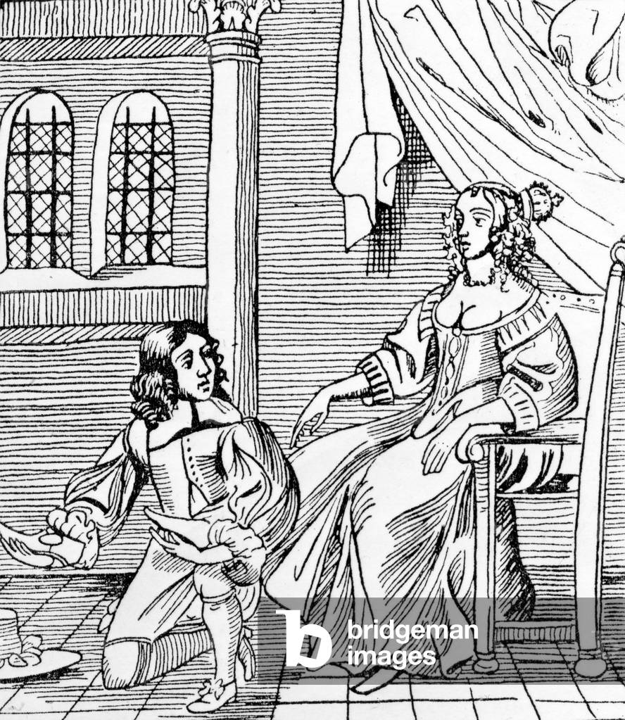 A Seventeenth-Century Shoemaker Fitting a Distinguished Customer, illustration from 'Book of Craftsmen' by Marjory Bruce, published 1937 (engraving)