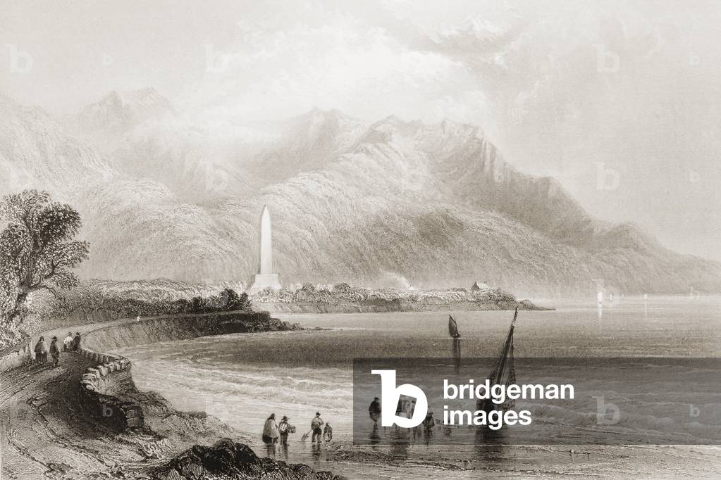 Monument to General Ross at Rosstrevor, County Down, Northern Ireland, from 'Scenery and Antiquities of Ireland', by George Virtue, 1860s (engraving)