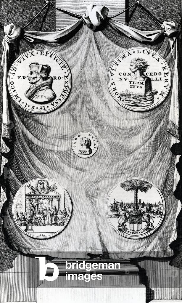 Selection of medals, Erasmus Desiderius of Rotterdam, 1703 (engraving)