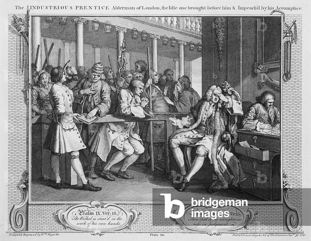 "il Industrious 'Prentice Assessore di londra", 1747 di William Hogarth, b/w