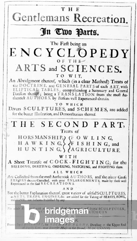 Titlepage to 'The Gentleman's Recreation' published by Richard Blome, 1686 (engraving)