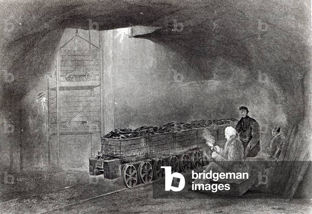In the Coal Mine, Illustration from 'A History of Coal, Coke, Coalfields and Iron Manufacture in Northern England' by W.Fordyce, published in 1860 (engraving)