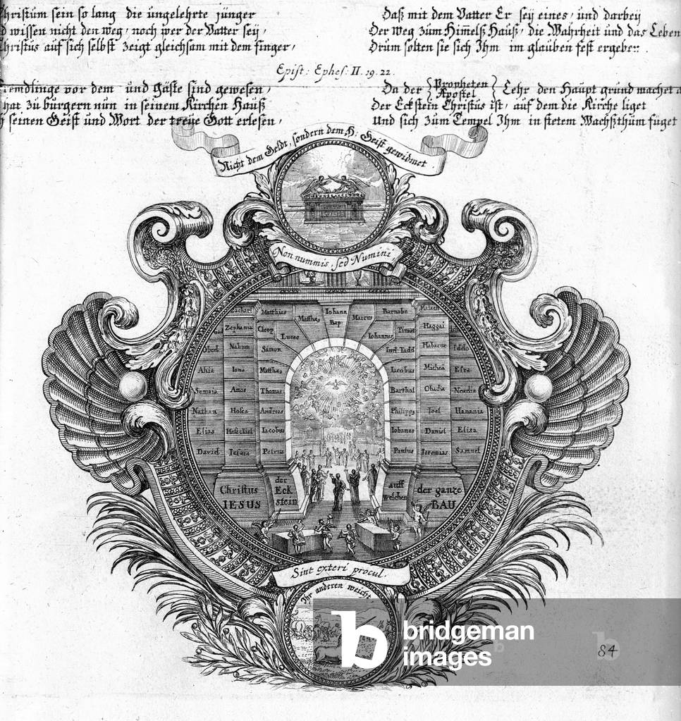 Pictorial representation of Saint Paul's Epistle to the Ephesians 2. 19-22 (engraving)