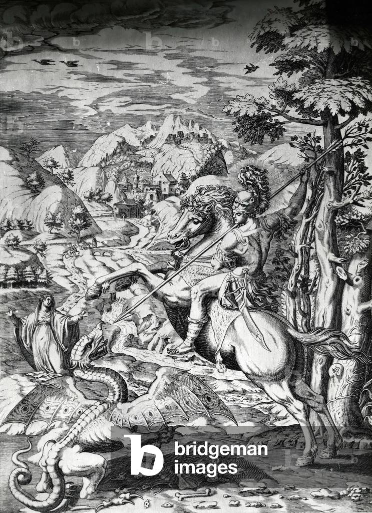 Saint George and the Dragon, 16th Century (engraving)