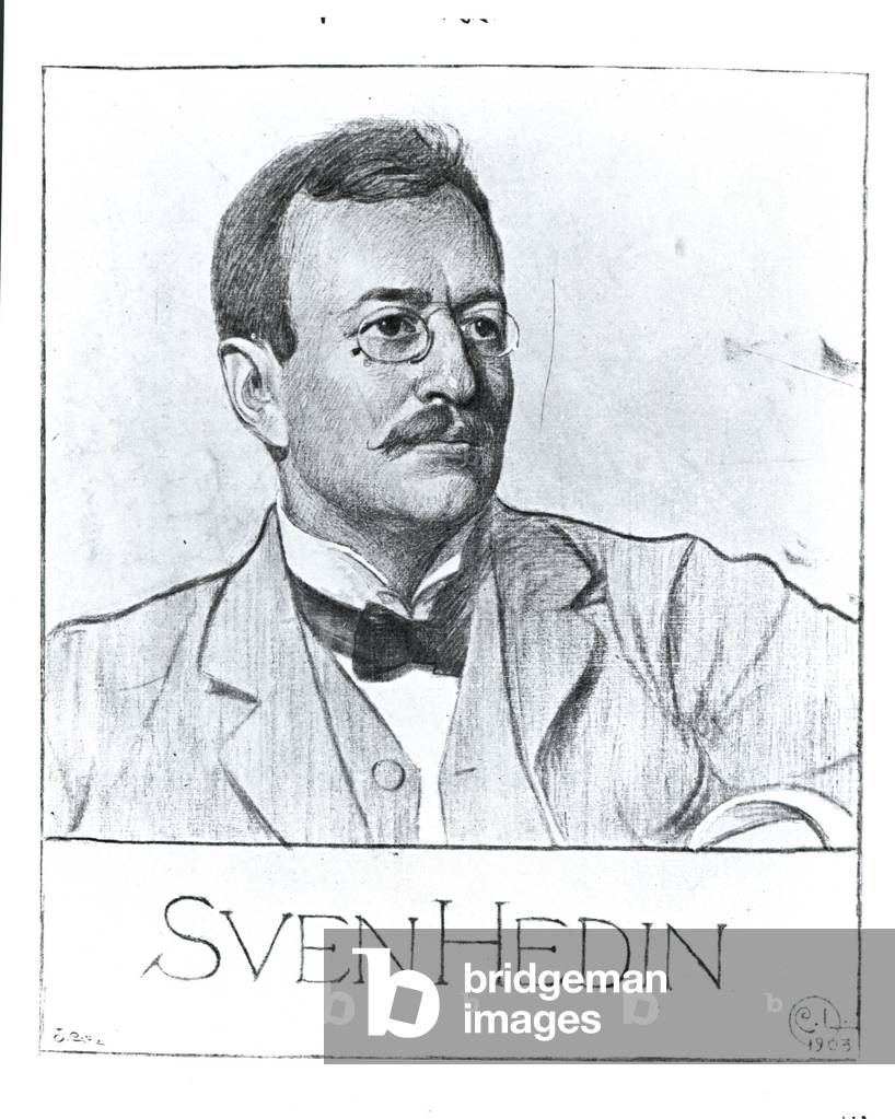 Portrait of Sven Anders Hedin (1865-1952) (pencil on paper) (b/w photo)
