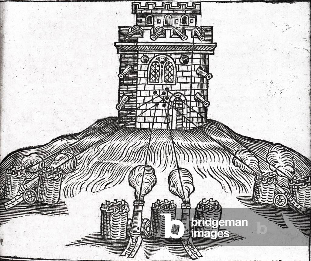 Illustration of siege warfare, from 'The Art of Gunnery' by Thomas Smith (fl.1600-27), 1628 (woodcut)