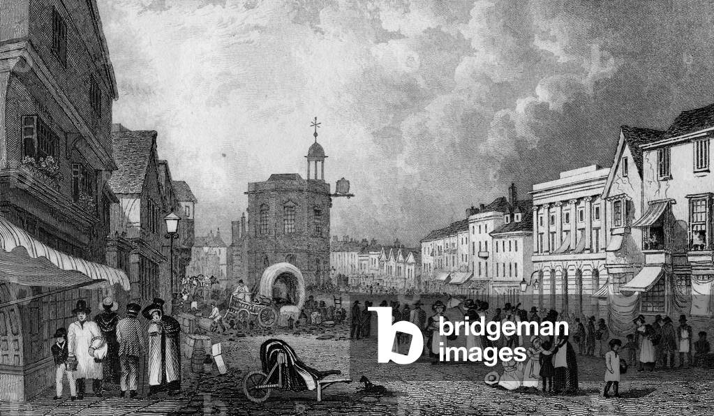 High Street, Maidstone, A Market Day, engraved by S. Lacey, published 1832 (engraving)
