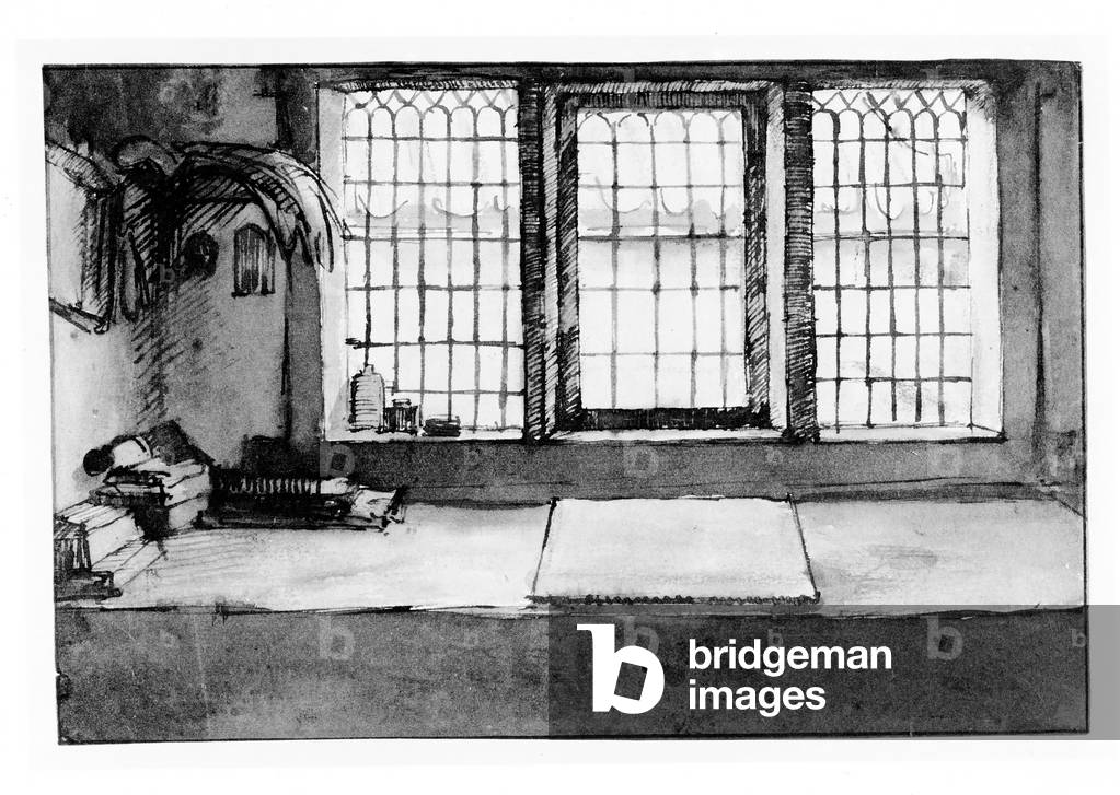 Artist's worktable at the window overlooking the river, c.1650 (pen, ink & wash on paper)