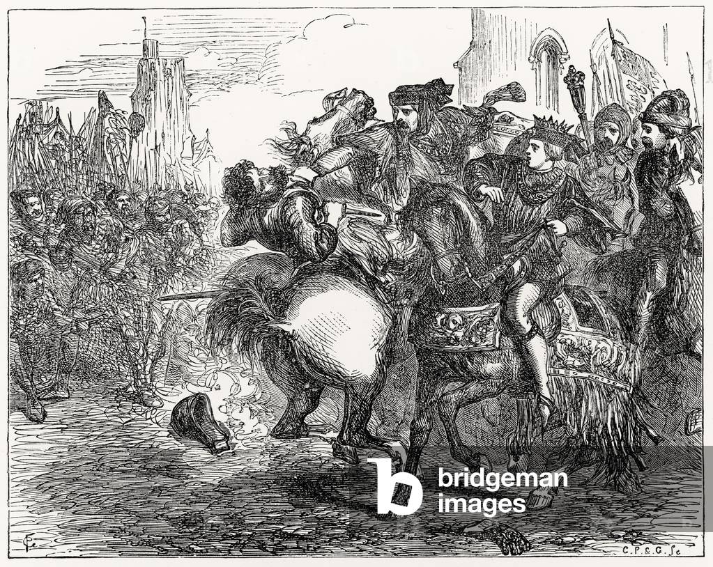 Death of Wat Tyler (d.1381) (engraving) 19th by English Artist