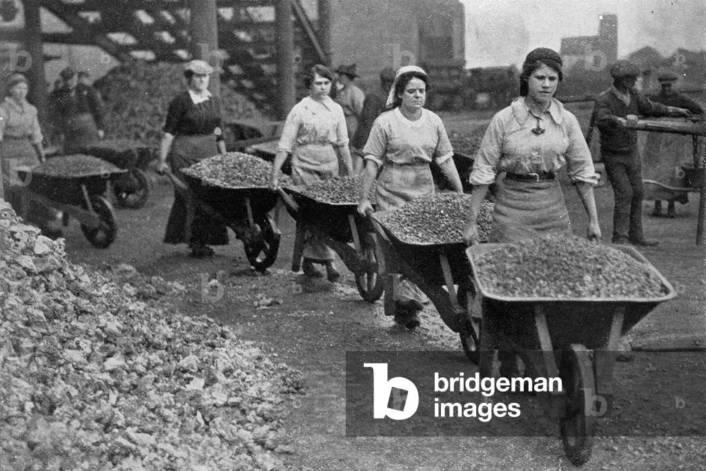 Women Barrowing Coke at a Gas Works, War Office photographs, 1916 (b/w photo)
