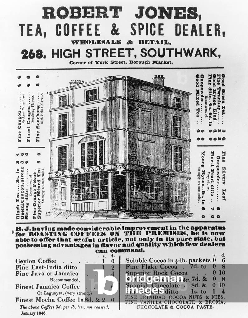 Advertisement for Robert Jones, Tea, Coffee and Spice Dealer, January 1845 (litho)