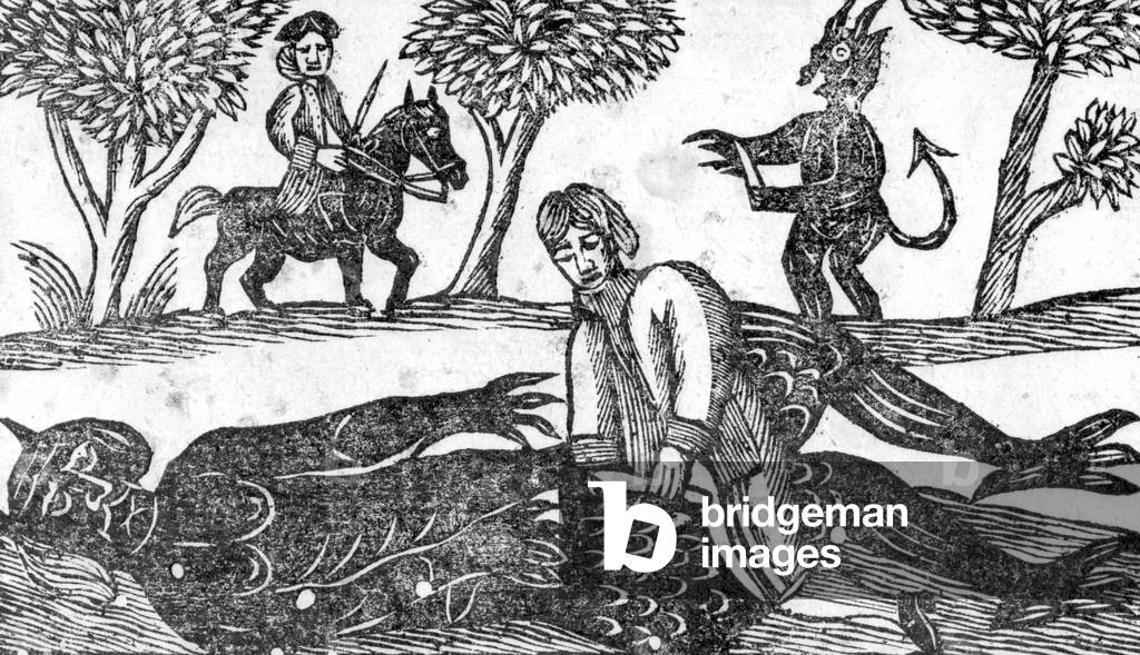 The Gelding of the Devil, an illustration from 'A Book of Roxburghe Ballads' (woodcut) (b/w photo)