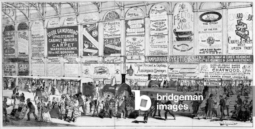 British railway station, 1874 (litho)