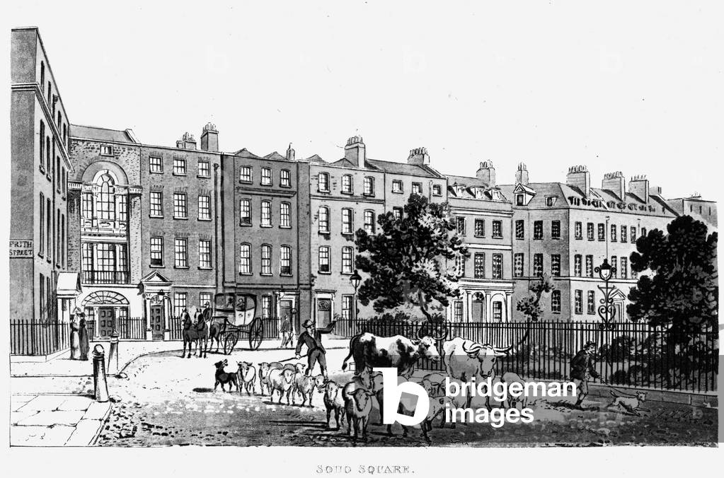 South West Corner of Soho Square,  1816 (engraving)