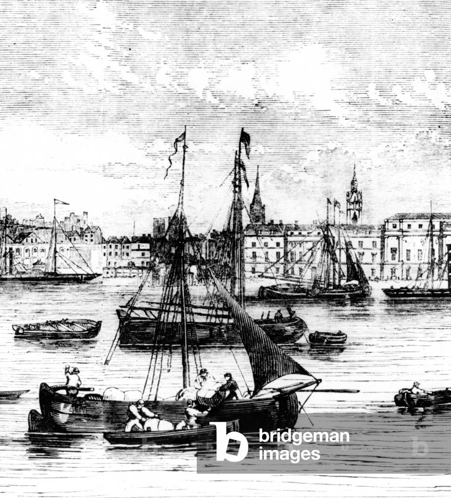 Wharfs on the River Thames, Nicholson's Wharf to Customs House (engraving)
