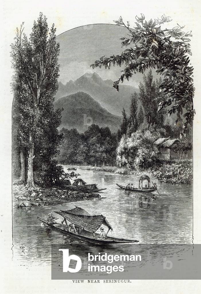 View near Serinugur, from 'Leisure Hour', 1888 (engraving)