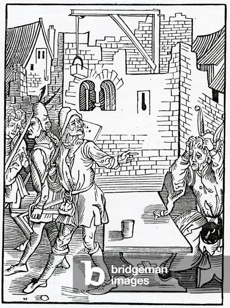 Of the folisshe begynnynge of great bildynges without sufficient prouision, illustration from Alexander Barclay's English translation of 'The Ship of Fools', from an edition published in 1874 (engraving)