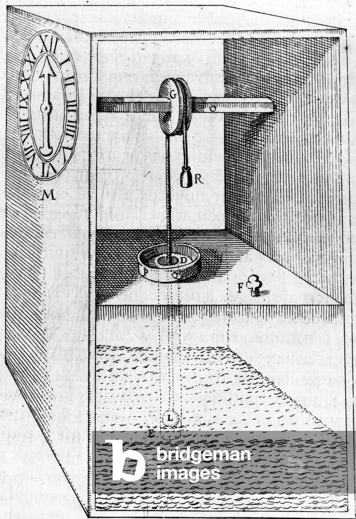 Water Clock, illustration from 'Les Raisons des Forces Mouvantes', by Salomon de Caus, published 1615 (engraving)