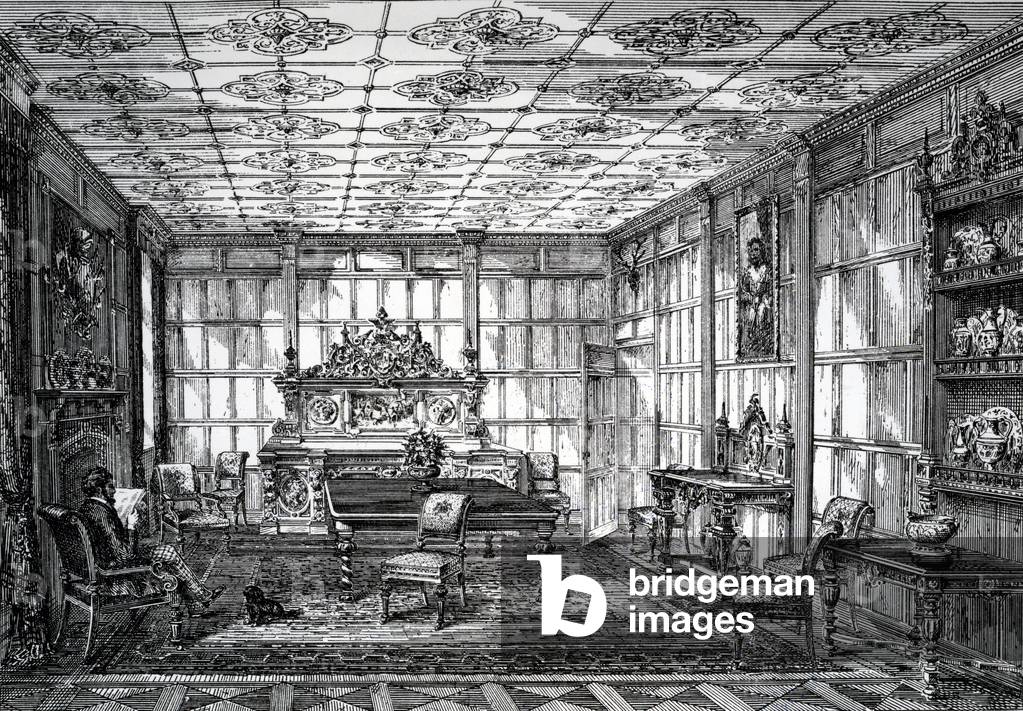Elizabethan Dining Room, published in 'The House-Furnisher & Decorator, October 1 1872 (litho)