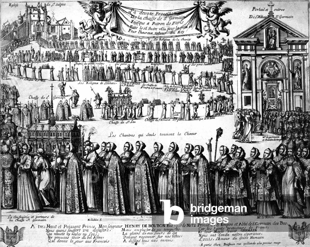 Procession of the Shrine of St. Germain and others from the Abbey of Saint-Germain-des-Prés to the Church of Saint-Sulpice, Paris, c.1652 (engraving)