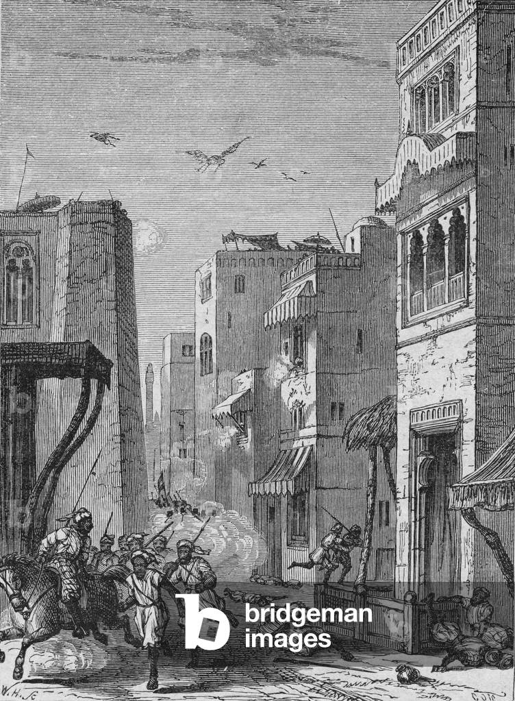 British troops entering Multan, 1849 (engraving)