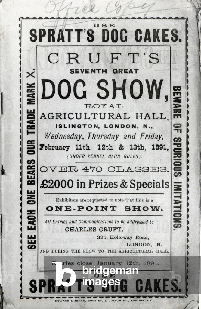 Poster advertising Cruft's Dog Show at the Royal Agricultural Hall in Islington, London in 1891 (litho)