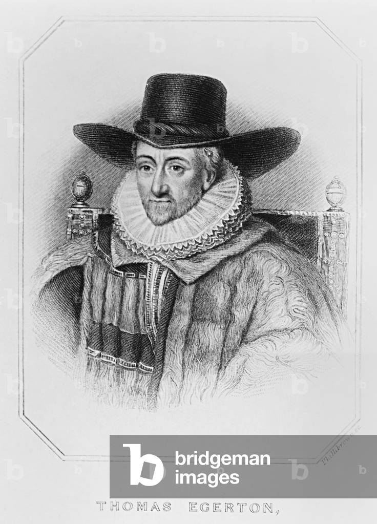 Portrait of Thomas Egerton (c.1540-1617) from 'Lodge's British Portraits', 1823 (engraving)