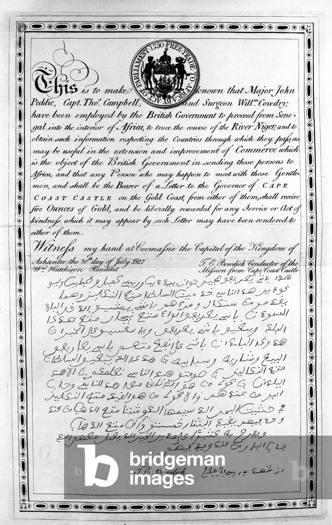 Thomas Edward Bowdich's request for free passage through West Africa, 1817 (printed paper)