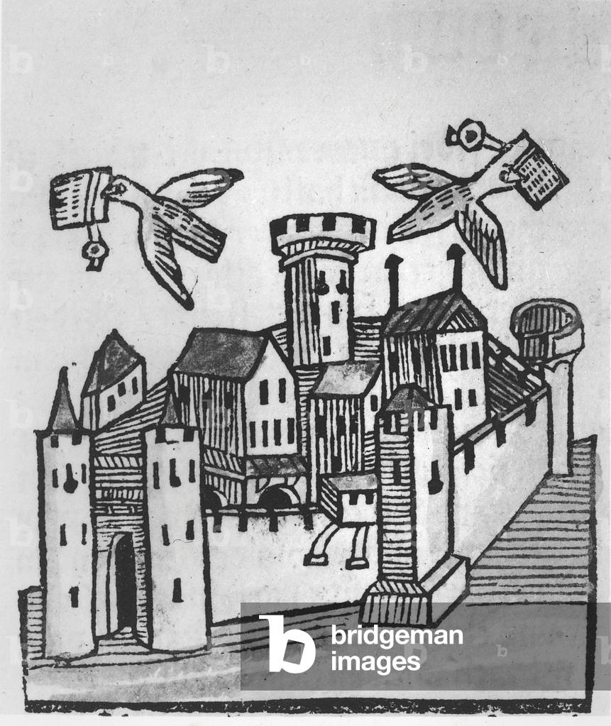 Pigeon Post, 1481 (woodcut) 