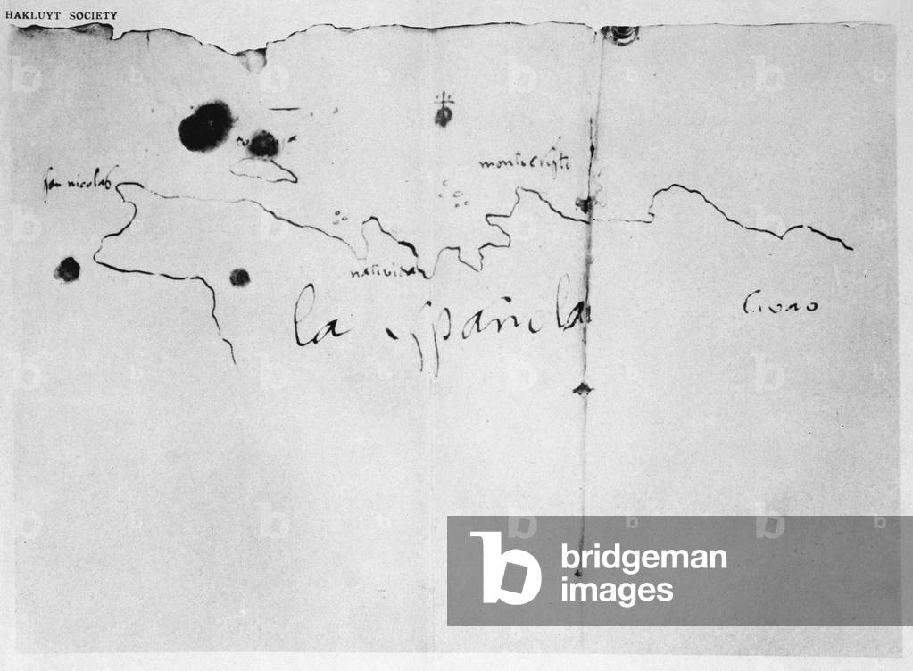 Sketch of the coast of Espanola, drawn by Columbus on the first voyage, from the original in the possession of the Duque de Berwick y de Alba, 1492 (ink on paper)