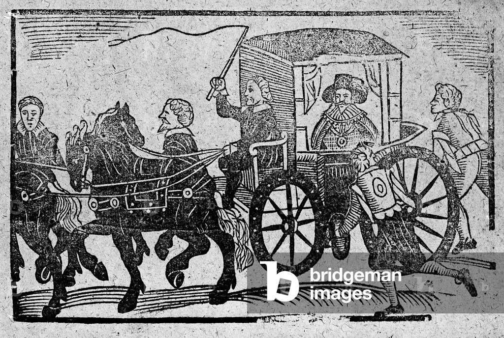 A nobleman in his carriage, an illustration from 'A Book of Roxburghe Ballads' (woodcut) (b/w photo)