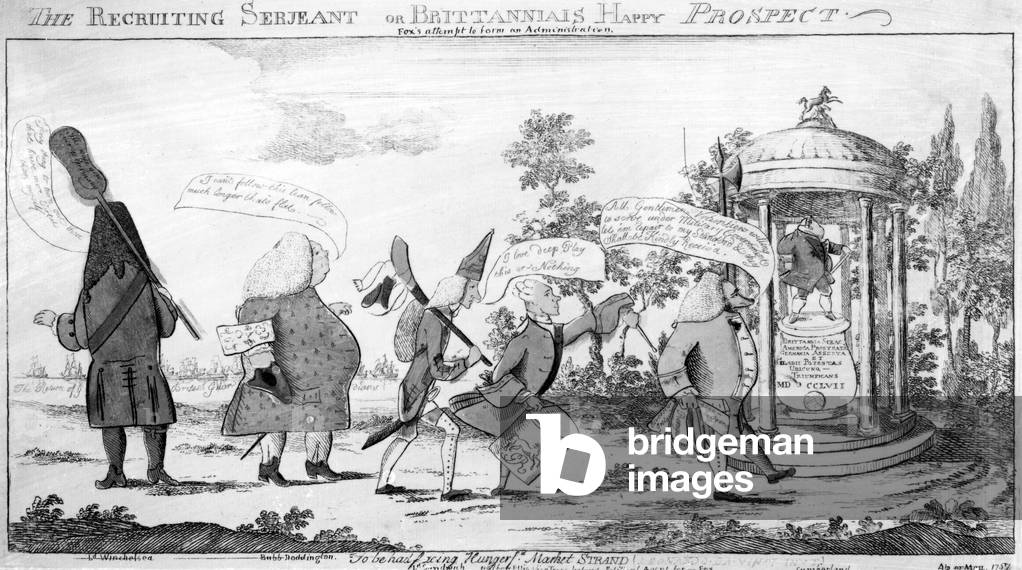 The Recruiting Sergeant or Britannia's Happy Prospect, print made by George Townshend, 1757 (etching)