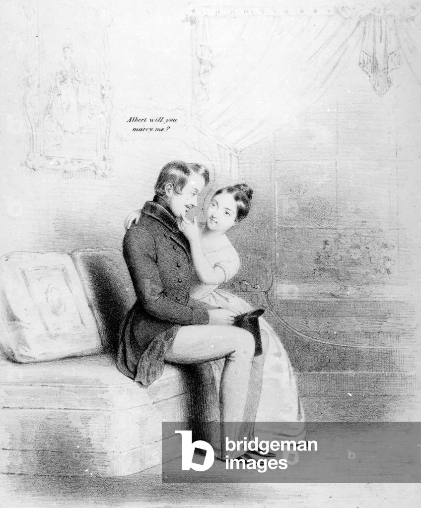 Leap Year! Queen Victoria proposing to Albert, published 1840 (engraving)