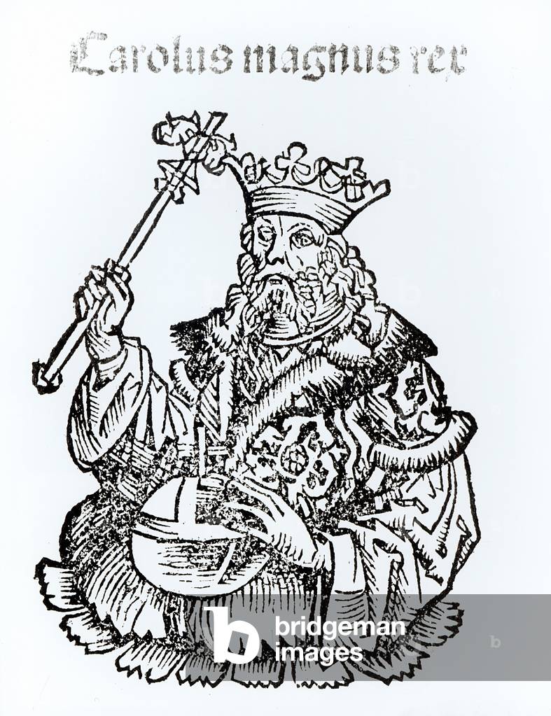 St. Charles (747-814) from 'Liber Chronicarum' by Hartmann Schedel (1440-1514) 1493 (woodcut) (b/w photo)