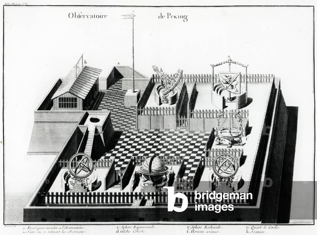 The Peking Observatory, illustration from Jean Baptiste du Halde's 'Description géographique, historique, chronologique, politique, et physique de l'Empire de la Chine et de la Tartarie chinoise', 1785 (engraving)