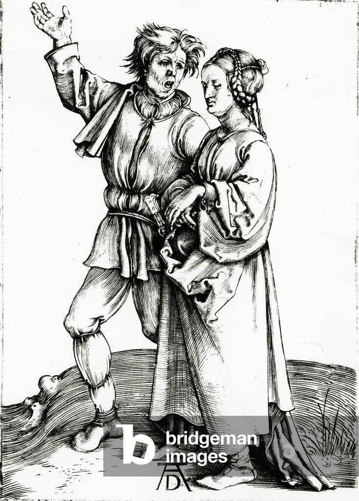A rustic couple, engraved by Johannes Wierix, c.1565 (engraving)