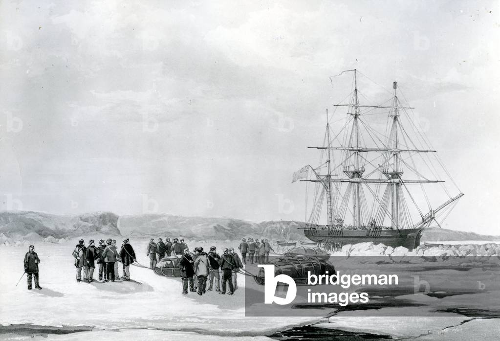 Sledge Party leaving HMS Investigator in Mercy Bay, Under command of Lieutenant Gurney Creswell (lithograph)