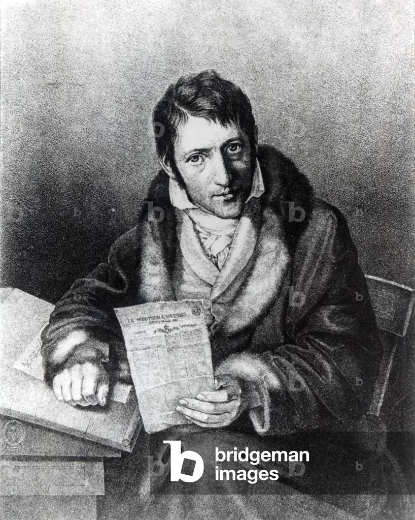 Carl Ludwig Börne holding a copy of 'Le Moniteur Universel'; 1884-90 (engraving)