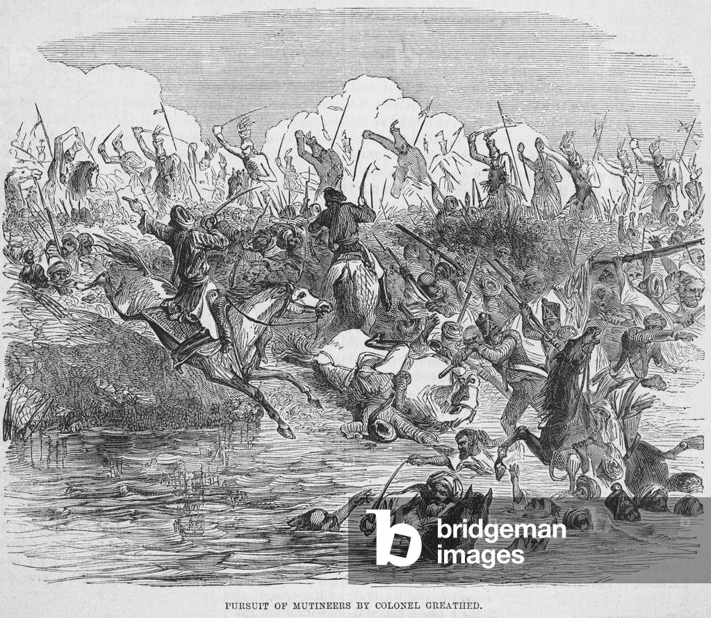 Pursuit of mutineers by Colonel Greathed, 1857 (engraving)